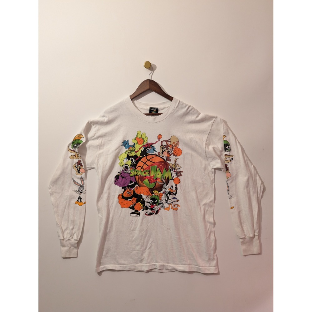 Warner Bros Space Jam Long Sleeve Shirt Mens L White Excellent 1996 Vintage 90s